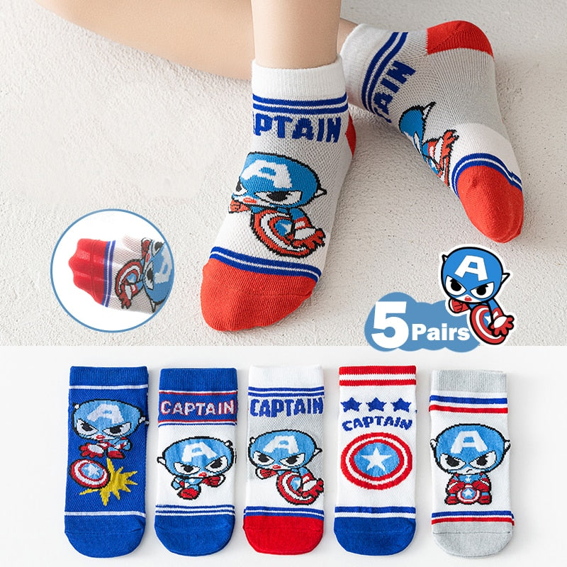 5 Pairs Spiderman Iron Man Hulk Thor Anime Marvel Children's Socks