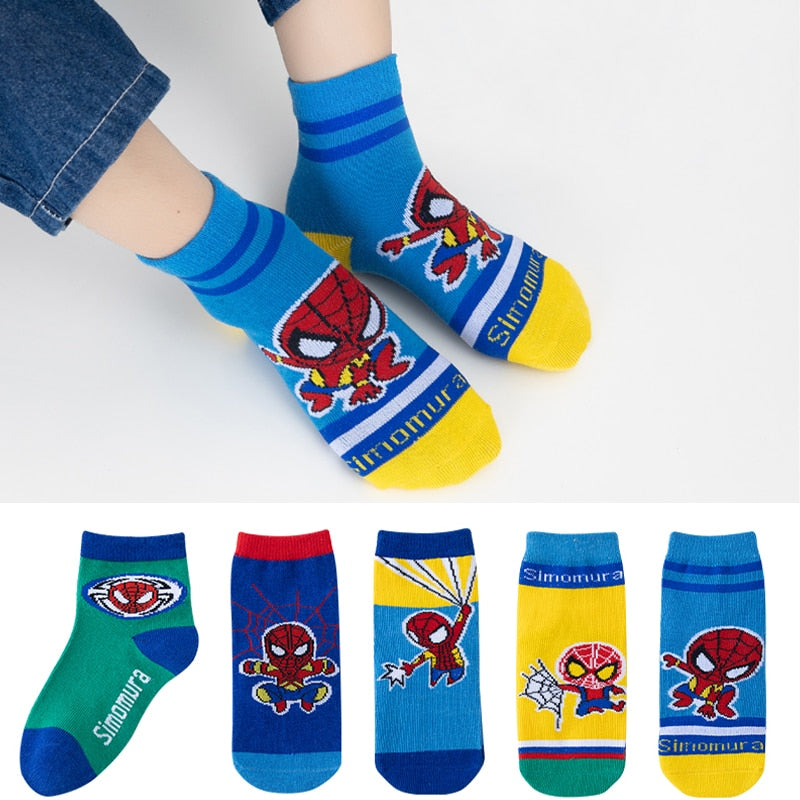 5 Pairs Spiderman Iron Man Hulk Thor Anime Marvel Children's Socks