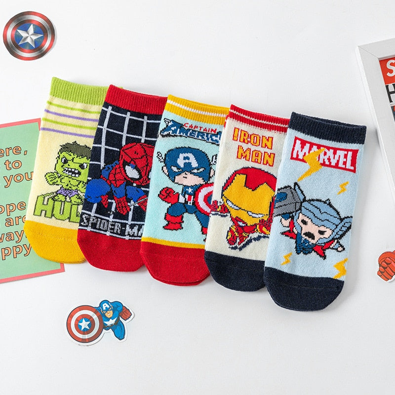 5 Pairs Spiderman Iron Man Hulk Thor Anime Marvel Children's Socks