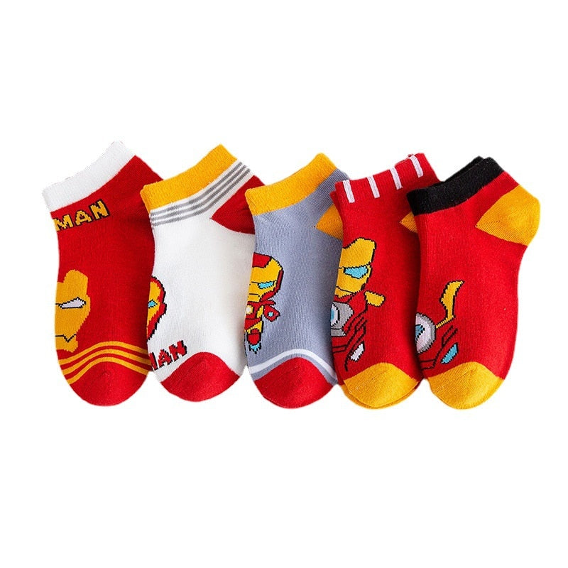 5 Pairs Spiderman Iron Man Hulk Thor Anime Marvel Children's Socks