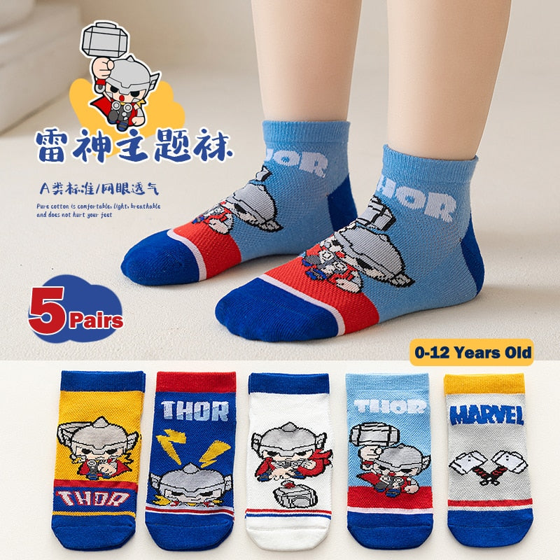 5 Pairs Spiderman Iron Man Hulk Thor Anime Marvel Children's Socks