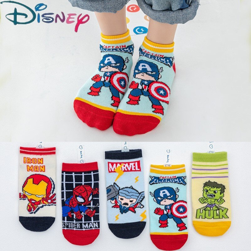 5 Pairs Spiderman Iron Man Hulk Thor Anime Marvel Children's Socks