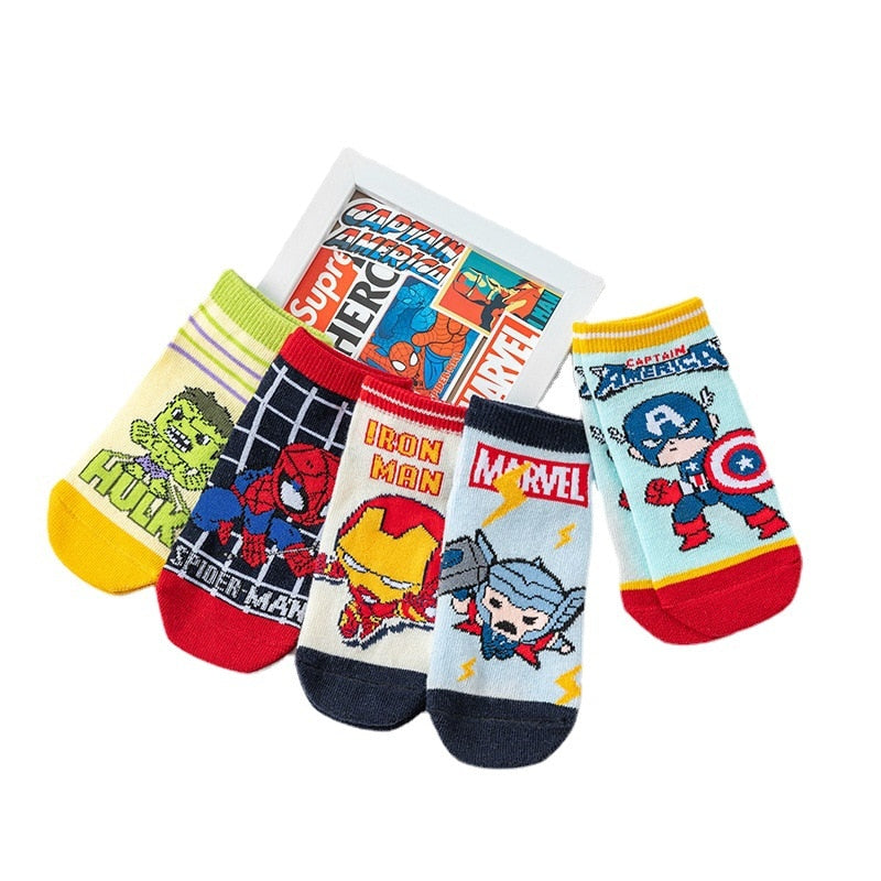 5 Pairs Spiderman Iron Man Hulk Thor Anime Marvel Children's Socks